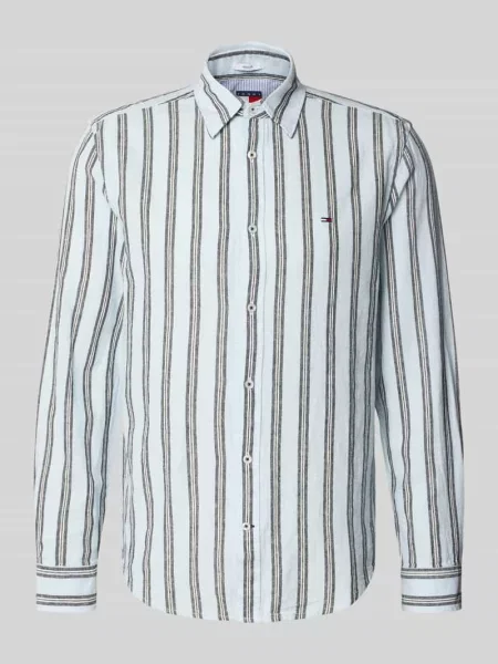 Koszula casualowa o kroju regular fit z mieszanki lnu i bawełny Tommy Jeans niebieska