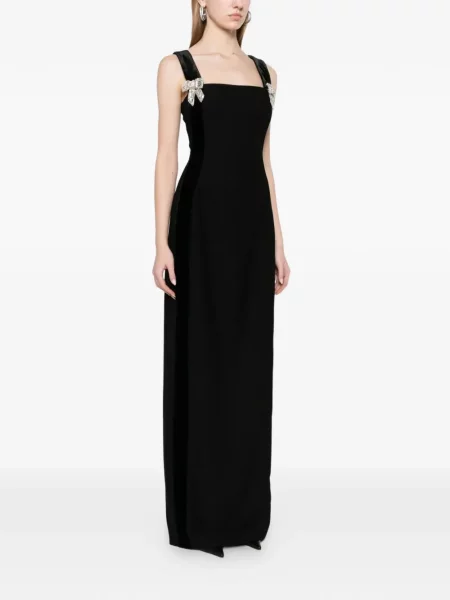 Rochie maxi Dina Melwani de catifea cu bretele negru