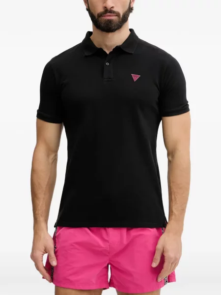 Tricou polo Guess cu autograf negru