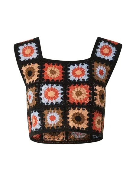 VILA Top brodat VIDEMSEY bej / albastru deschis / roșu orange negru