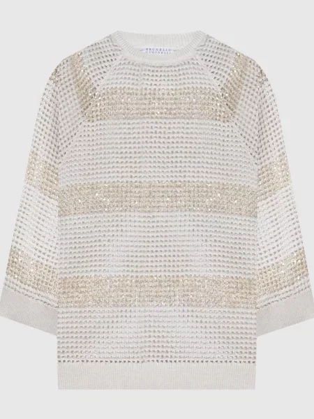 Ажурний топ з паєтками Brunello Cucinelli бежевий
