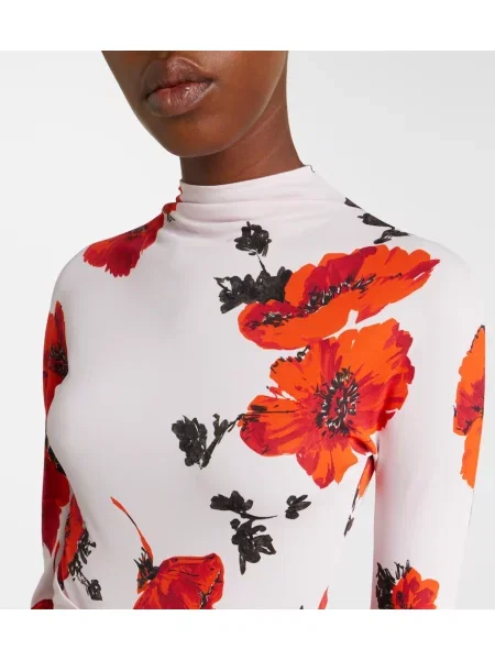 Body Alaïa cu model floral din jerseu roz