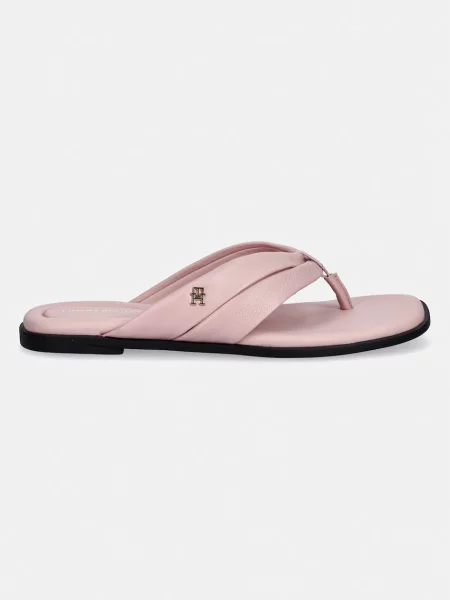 Tommy Hilfiger šľapky dámske kožené ELEVATED TOE POST LTH SANDAL ružová