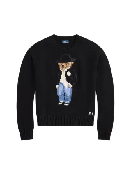 Sweter z intarsją z motywem niedźwiedzia Polo Ralph Lauren czarny