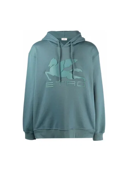 Bluza z kapturem Etro z kapturem z logo niebieska