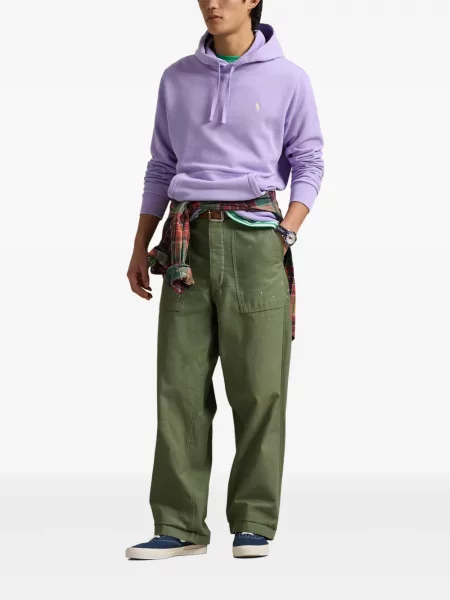 Tricou Polo Ralph Lauren din piele cu broderie în carouri maro