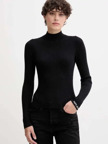 Pepe Jeans pulóver könnyű félgarbó nyakú fekete