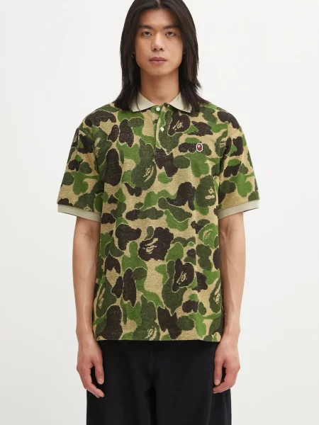 A Bathing Ape tricou polo Camo Pile Jacquard cu imprimeu verde