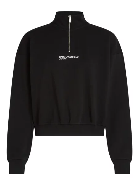 Hanorac Karl Lagerfeld Jeans cu broderie de jumătate de fermoar negru