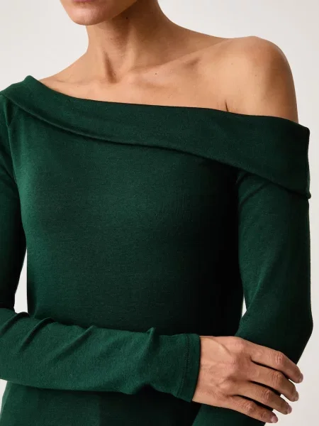 Levi's блуза с дълги ръкави дамска с модал CLARA RIB OFF SHOULDER LS зелено