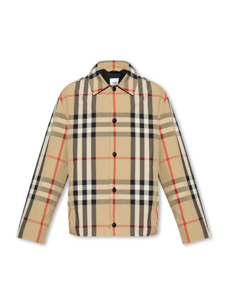 Kurtka Burberry wełniana w kratę beżowa