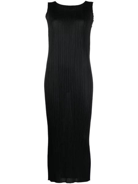 Rochie midi Pleats Please Issey Miyake fără mâneci plisată până la genunchi negru