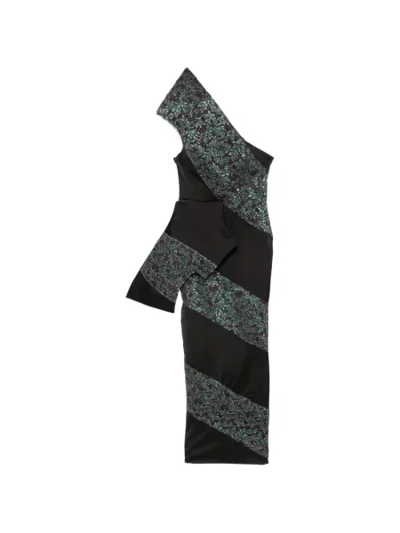 Rochie maxi Mitiliane Couture din dantelă cu un umăr gol negru