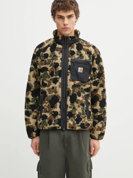 Fleecová mikina Carhartt WIP Prentis Liner vzorovaná zelená
