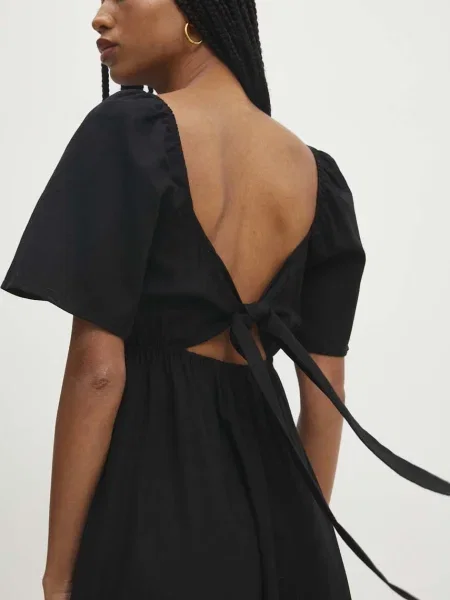 Answear Lab rochie din in midi evazati negru