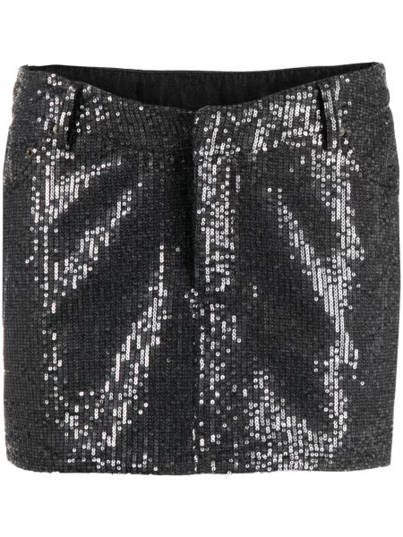 Fusta mini Rotate cu paiete din țesătură twill negru