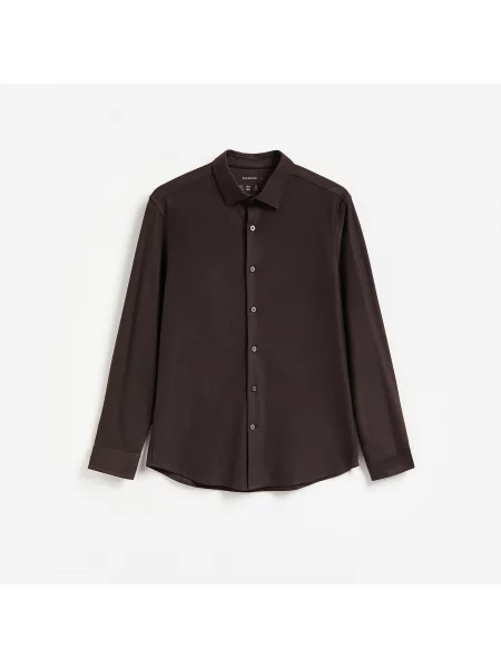 Reserved Jednobarevná košile slim fit tmavě hnědá