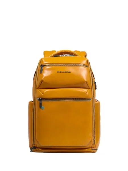 Rucsac Piquadro din piele cu autograf portocaliu