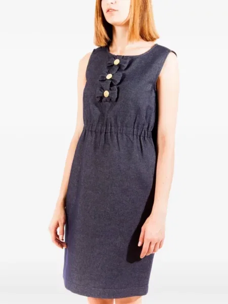 Rochie din denim Love Moschino cu funde albastru