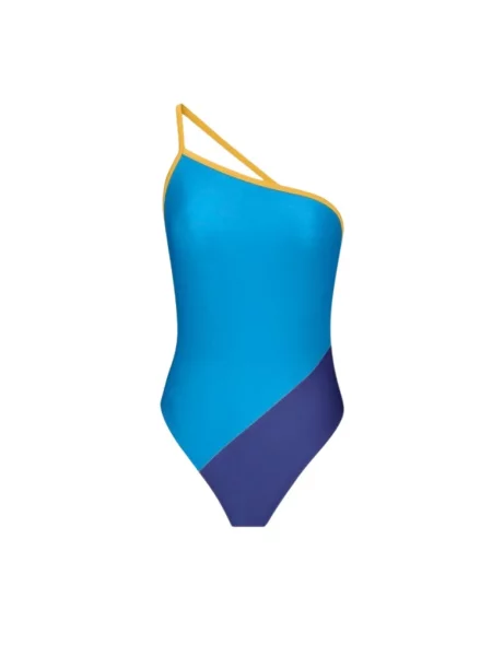 Stroj jednoczęściowy Saint Laurent na jednym ramieniu niebieski