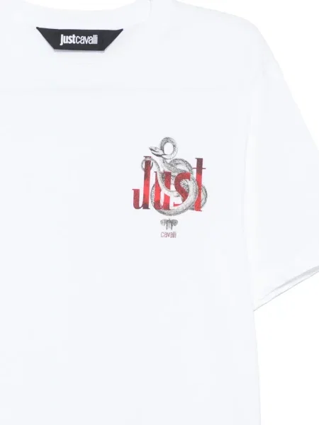 Tricou Just Cavalli cu imagine cu model piele de șarpe alb