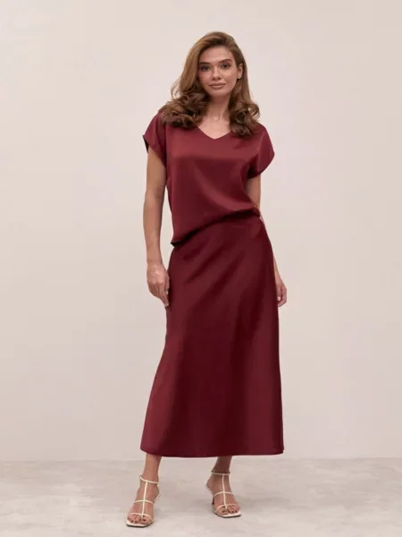 Спідниця міді TrikoBakh шовк бордовий