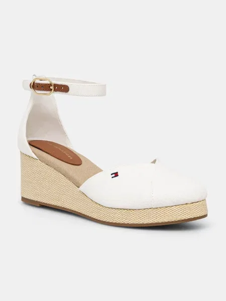 Tommy Hilfiger Обувки Flag Closed Toe Mid Wedge Espad бял