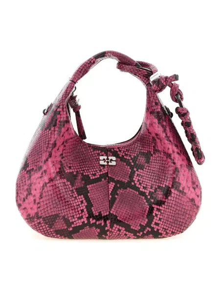 Torebka hobo Ganni skórzana z nadrukiem w wężowy wzór różowa