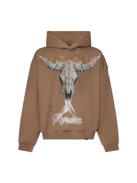 Bluza z kapturem Represent z kapturem z nadrukiem brązowa
