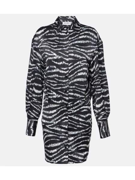 Rochie tip cămașă The Attico din satin cu imagine cu model zebră negru