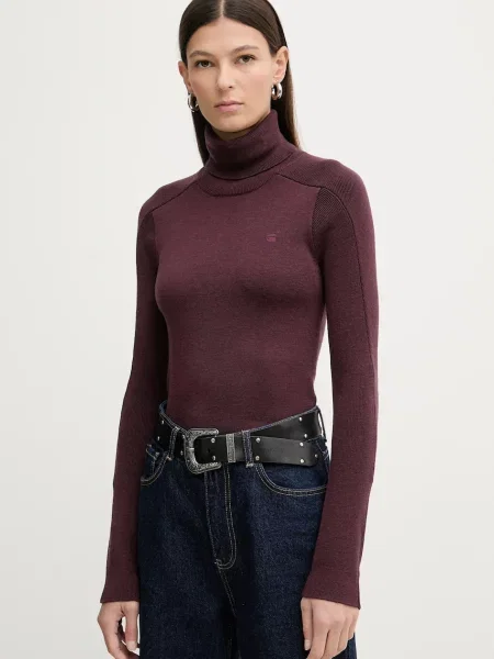 Вълнен пуловер G-Star Core turtle slim knit винено червено