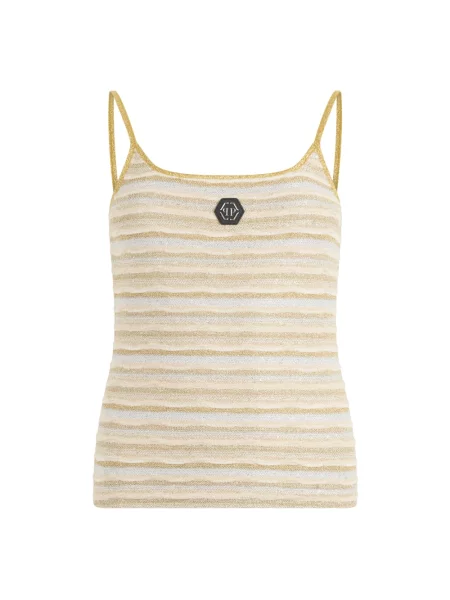 Podkoszulka Philipp Plein w paski z autografem beżowa