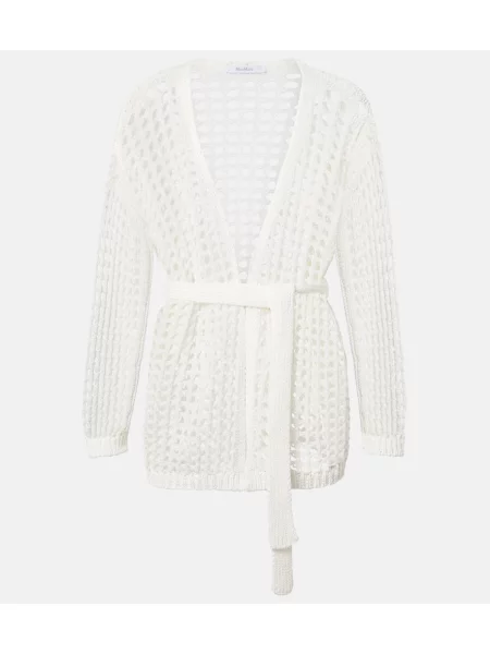 Dzianinowy kardigan Max Mara kopertowy biały