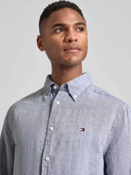Tommy Hilfiger Koszula Regular Fit Z Lnu blau biała