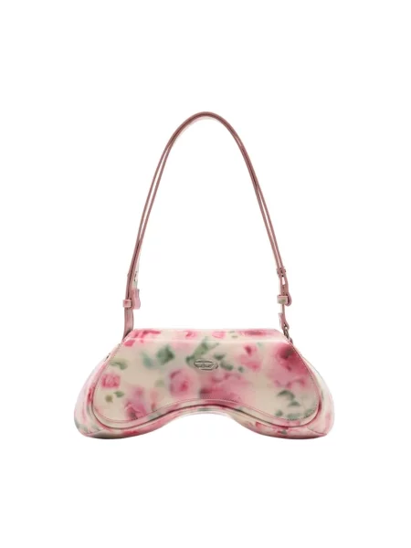 Torebka crossbody Diesel z logo skórzana beżowa
