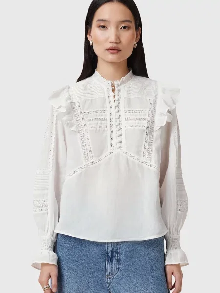 Блуза AllSaints HEATHER дамска с изчистен дизайн бяло
