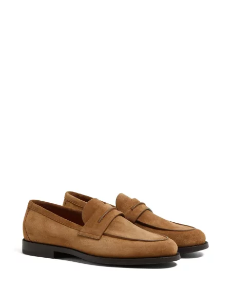 Pantofi loafer Zegna din piele de căprioară maro