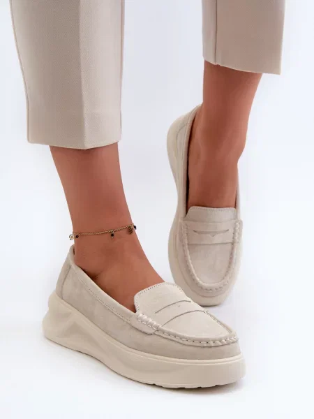 Pantofi loafer Kesi din piele de căprioară bej