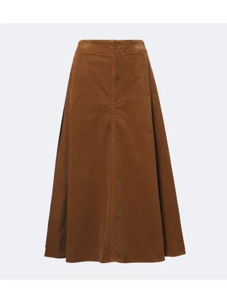 Fustă midi Polo Ralph Lauren de catifea cord maro
