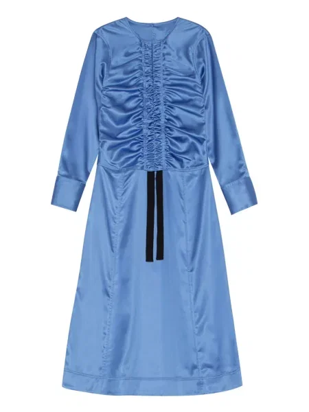 Rochie midi Ganni din satin până la genunchi de costum albastru