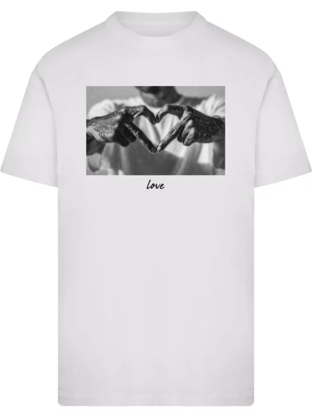 Mister Tee Tricou Heart Sign gri / negru alb
