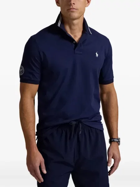 Tricou Polo Ralph Lauren din piele cu broderie în carouri maro