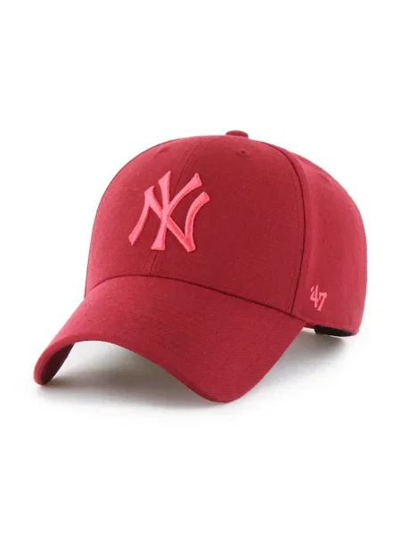 Шапка с козирка 47 brand MLB New York Yankees оранжево с изчистен дизайн червено