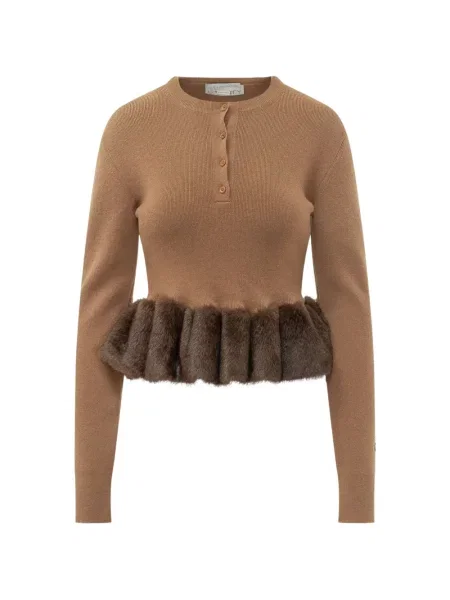 Garnitură de blană pulover Stella Mccartney cu blană maro