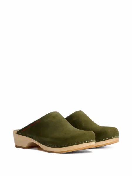Papuci tip mules Stockholm Surfboard Club din piele verde