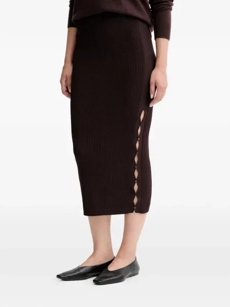 Spódnica midi Sessun do kolan prążkowana brązowa
