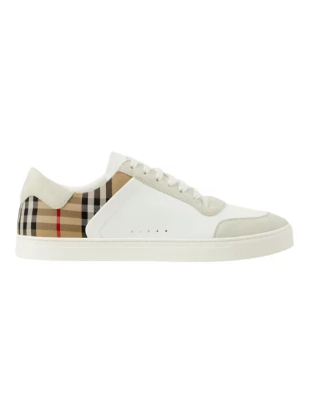 Sneakersy Burberry skórzane w kratę retro białe