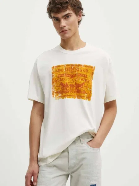 Тениска Levi's сиво с принт бежово