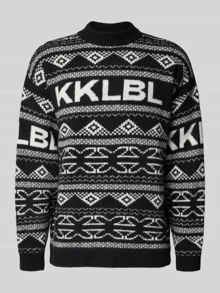 Sweter z dzianiny żakardowy z okrągłym dekoltem Karo Kauer czarny