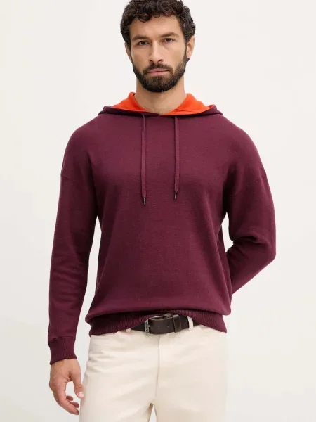 Пуловер с вълна United Colors of Benetton бордо